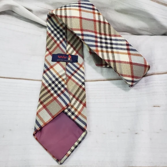 ๐SOLD๐Vintage Rooster Ruffler Collection Plaid Wool Tie Necktie Red Blue Beige - Picture 4 of 8